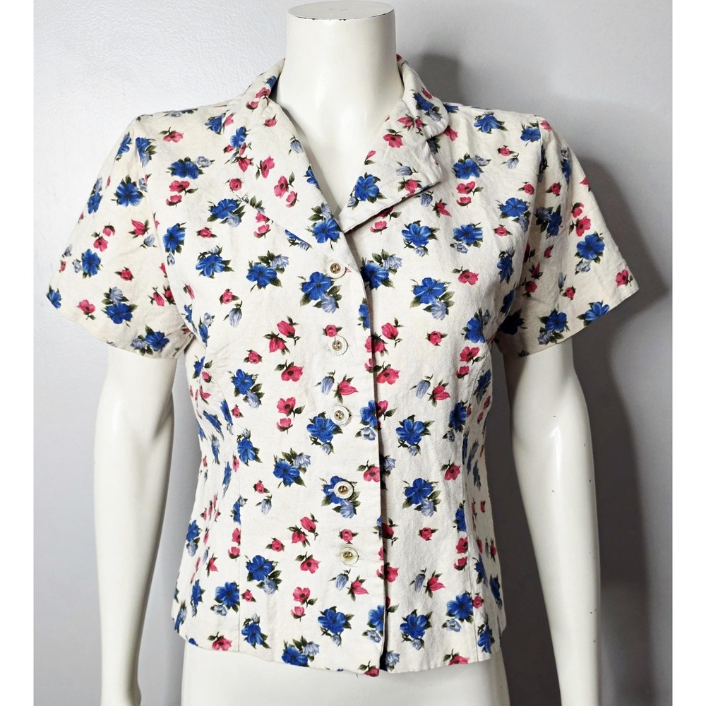 Vintage 80s Laura Ashley Style Button Down Structured Blouse